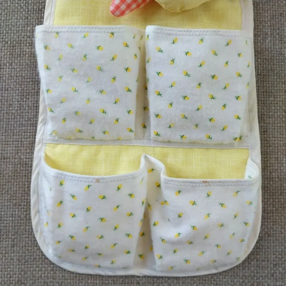 Vintage Nursery Fabric Hanging Baby Crib Storage Organizer  Pockets Yellow Bunny
